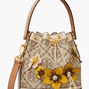 Tory Burch Beige and Yellow Floral Bag
